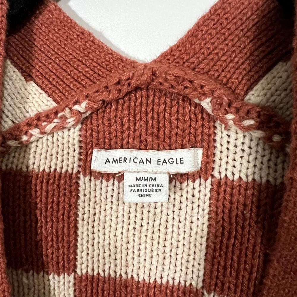 AE Checker Cardigan in Burnt Orange and Cream Size Medium Cotton Blend - Picture 6 of 10
